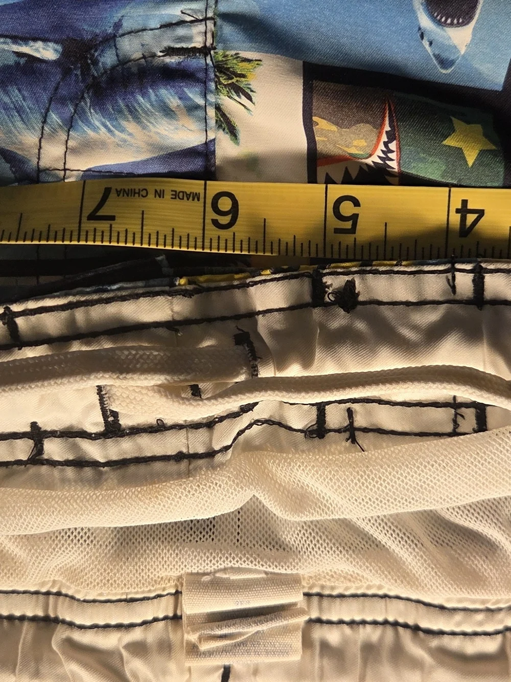 OP Boys 6-7 Blue Multi Shark Print Swim Trunks